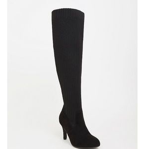 Plus Size Black Knit Over the Knee Thigh High Boot
